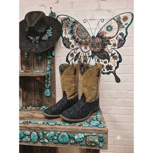Smoky Mountain Boots Black Glitter Tan Western Cowboy Boots Festival cowgirl-9